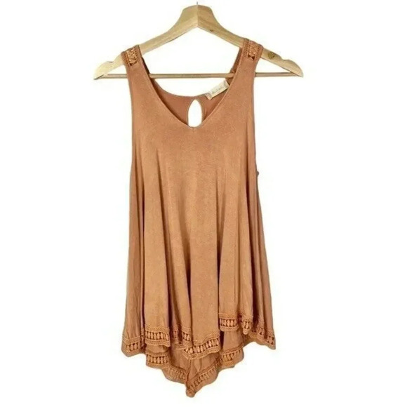 Altar'd State Orange Crochet Trim Boho Sleeveless Swing Tank Top XS - Picture 1 of 5